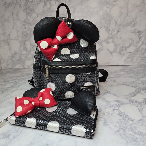 Loungefly Handbags - Loungefly Disney Minnie Mouse Mini Backpack and Wallet Bundle Black White Red